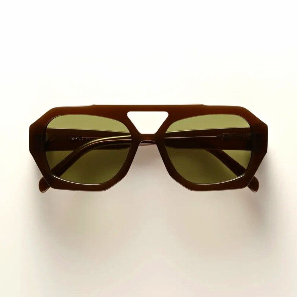 VEHLA River VS377 Lightweight Rectangle Sunglasses Brown Frame Green Tinted